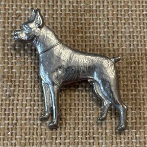 Boxer Dog Brooch Pin Silver Tone